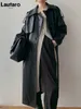 Women's Leather Faux Lautaro Autumn Long Oversized Black Trench Coat for Women Raglan Sleeve Double Breasted Brown Korean Fashion 221125