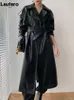 Women's Leather Faux Lautaro Autumn Long Oversized Black Trench Coat for Women Raglan Sleeve Double Breasted Brown Korean Fashion 221125