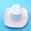 Bérets blanc LED chapeau de Cowboy feutre Western adulte bricolage noël mariage rougeoyant lumière froide mariée Cosplay Costume