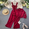 Zweiteilige Damen-Hosen, Sommer-Strampler, 2-teiliges Set, Damen-Playsuits mit Spaghettiträgern, Langarm-Blusen-Outfit, elegante Damen-Freizeitkleidung