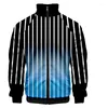 남성용 후드 화려한 수직 줄무늬 3D 스탠드 칼라 까마귀 패션 힙합 남자 여자 지퍼 재킷 긴 소매 스웨트 셔츠 탑
