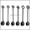 Spoons Geometry Pattern Cake Spoon Set Stainless Steel 6 Styles Heat Resistant Coffee Stirring Spoons Small Teaspoon Chlidren Flatwa Dhe0B