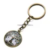 Key Rings Tree of Life Key Ring Glass Cabochon Metalen Plant Charm Keychain Holder Bag Hangt mode sieraden drop levering DHB01