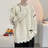 Męskie swetry męskie pullover nieregularne dziury projekty harajuku pary mody z długim rękawem dzianiny okrągłe szyi High Street Męska jesień 221125