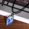 Pendentif en pierre naturelle Labradorite originale, en forme de feuille, pierre d'énergie de guérison polie, augmente le charme, bijoux unisexes