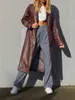 Giacche da donna Trench lungo in pelle PU vintage Cappotto da donna con risvolto Cardigan Capispalla Cintura in vita solida Cravatta Giacca finta 221125