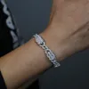 Nouveaux bijoux Hiphop à la mode plaqué blanc Bling plein CZ pierre Dollar signe Bracelet cubain pour hommes Bracelets à maillons