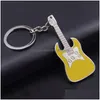 Keychains Lanyards Guitar Keychain Musical Instrument Emalj Key Chains Ring Bag Hang Fashion Jewelry Black Red Blue Drop Deliver Dhdnm