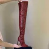 Botlar Kadınlar İçin Diz Üzerinde Uyluk Yüksek Seksi Ayakkabı Sunaksini Sandal Toe 11cm İnce Topuklular Uzun Bottine Femme 220901