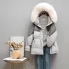 Women's Down Parkas Thicken Patchwork White Duck Coat Winter Big Fur Collar Short Spliced Warm Female Jackets 221125
