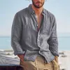 Camisas informales para hombre, primavera otoño 2022, camisa de lino y algodón de manga larga de Color sólido para hombre, Tops de verano Chemise Homme