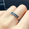 Cluster-Ringe, zierlicher LondonTopas-Ring, blauer Edelstein, natürlicher Topas, Jubiläums-Geburtsstein aus 925er-Sterlingsilber