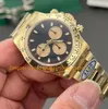 4 Style Automatiska kronografklockor för män 40mm svart urtavla 18ct gult guld 904l stålarmband vikande lås ren krono kal.4130 rörelse sport klocka