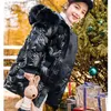 다운 코트 어린이 큰 모피 칼라 다운 코튼 재킷 어린이 반짝이는 파카 코트 소녀 패션 후드 wadded outerwear 십대 두꺼운 바람막이 221125