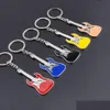 Keychains Lanyards Guitar Keychain Musical Instrument Emalj Key Chains Ring Bag Hang Fashion Jewelry Black Red Blue Drop Deliver Dhdnm