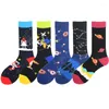 Men's Socks Men Cotton Stars Creative Funny Universe Starry Sky Rockets Trend Harajuku Novelty Cute Middle Tube