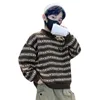 Pullover Boy Clothes Plush Sweatshirt Autumn Winter Korean Fashion Stripe Top Letter Print Long Sleeve Pullover Children's Clothing 414Y 221125