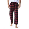 Pantalones para hombres Hombres Inicio Lino Marrón Plaid Algodón Casual Elasticidad Hombres Pantalones Yoga Ropa de dormir Pijama Transpirable Franela Streetwear