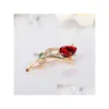 Pins Broschen Rote Kristallspitze Brosche Diamant Blume Cor Schal Schnalle Broschen Frauen Kleid Anzug Modeschmuck Drop Lieferung Dhoi2