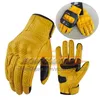 ST428 2021 Ny vintage motorcykelhandskar Cafe Racer Retro Yellow Leather Motocross Gloves Touch Screen Motorcykel Biker Guantes Moto