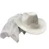 Basker vit krona cowboy hatt med slöja elegant kvinna västerländsk dekor brud bröllop huvudkläder po props cosplay party verktyg