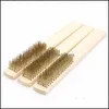 Cleaning Brushes Wood Handle Brass Wire Copper Brush For Industrial Devices Surface Inner Polishing Grinding Cleaning 6X16 Row Hand Dhytm