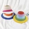 Bérets Coloré Rayures Pliable Disquette Chapeaux De Paille Femmes Casual Été À L'extérieur Plage Chapeau De Soleil Portable Large Bord Femme Panama Cap