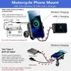 Bil 2022 Motorcykeltelefonhållare QI 15W Trådlös laddare USB C PD 20W Fast Charging Aluminium 1 "BALL BASE VATTOSKT STREADBAR MOMBAR