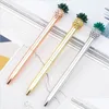 Stylos à bille Stylos à bille en métal ananas recharges d'encre noire pointe moyenne fournitures scolaires de bureau papeterie or/argent 880 B3 Drop Dhanz