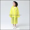 Raincoats Kids Hood Raincoat With Button Eva Plastic Thicken Solid Color Travel Poncho Rainwear Transparent Rain Coat Non Disposable Dhfjq