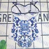 Maillot de bain motif bleu Sling Bikini pour femmes Sexy Push Up maillots de bain classique maillot de bain une pièce