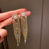 Moda abartılı Dangle püskül küpe Mikro kakmalar elmas kristal kelebek aşk kişilik kadın parlak uzun küpe