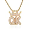 TopBling Hip Hop A-Z Custom Letter Pendant Necklace Charm Crown Buckle 18K Real Gold Plated Jewelry