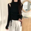 Women's Sweaters Knitted Thicken Bottom Casual Women Drawstring 2022 Off Shoulders Slim Stylish Solid Pullover Jumpers