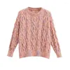 Pulls pour femmes automne cachemire torsadé pull tricoté pour femmes douce fille points pull ample hiver haut en tricot