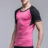 T-shirt à manches courtes pour hommes, haut de couleur unie, couture, séchage rapide, décontracté, moulant, sport, 2022