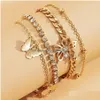 Anklets Iced tennis Crystal Buttery Anklet Sier Gold Chain Anklets armband voet voor vrouwen zomer mode sieraden drop levering dhecw