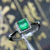 Klusterringar smycken 925 Silver Light Luxury Ring Daily Wear A 5x5mm Natural Emerald Sterling Gem