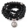 Bedelarmbanden mode sieraden 108 zwarte kralen steen met lotus / om yoga ketting