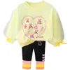 2023 Spring Baby Girls Clothing Set Infant spets tecknad björn kärlek t shirt byxor barn casual kläder kläder barn kostym