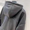Womens Designer Hooded Jackets Triangle Fashion Long Sleeve Echte lederen jas E138