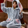 Kvinnors sömnkläder Kvinnor Pyjama Set Kawaii Zip-up Patchwork Cartoon Ruffles Hooded Plus Velvet Chother Coral Fleece Homewear Studenter Outwear Chic 221124