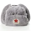 Bérets pour hommes, insigne soviétique d'hiver, chapeaux Lei Feng, chapeau de bombardier russe Ushanka, chaud en plein air, en velours épais, fausse fourrure, casquettes de neige