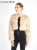 Women's Fur Faux ZADORIN Fashion Women Crop Top Coat Winter Thick Fluffy Long Sleeve Short Style Slim ry Jacket Coats 221124