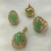 mode-sieradensets 10x14mm groene jade ketting oorbellen ring 7-9 # hanger