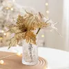 Decorative Flowers Tree Decorations Glitter Poinsettia Champagne Iron Wire Flannel Party Ornament For Home Artifical Christmas