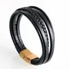 Charmarmband Mclroy Fashion Black Brown äkta läderarmband för män Multilayer Gold Magnet Handgjorda smycken gåva kan anpassa logotyp