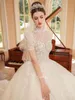 2023 Luxury Crystal Beading Wedding Dress sheer neck Scoop Neck A Line Bridal Gowns Sweep Train Custom Made plus size princess Dresses