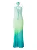 فساتين الحفلات المرأة المثيرة قطع Bodycon Halter Neck Midi Dress Tie Tie Dye Up Hollow Out Backless Club Cocktail