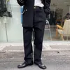 Herrbyxor män streetwear cool koreansk stil rak ben män höst vinter casual läder mäns personlighet mode byxor